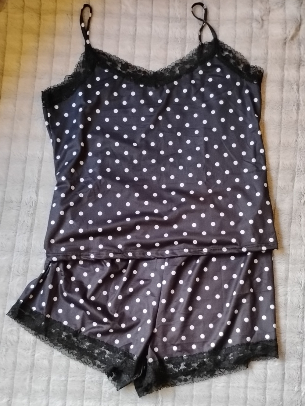 Black Polka Dot Lace-Trim Cami & Short Sleep Set